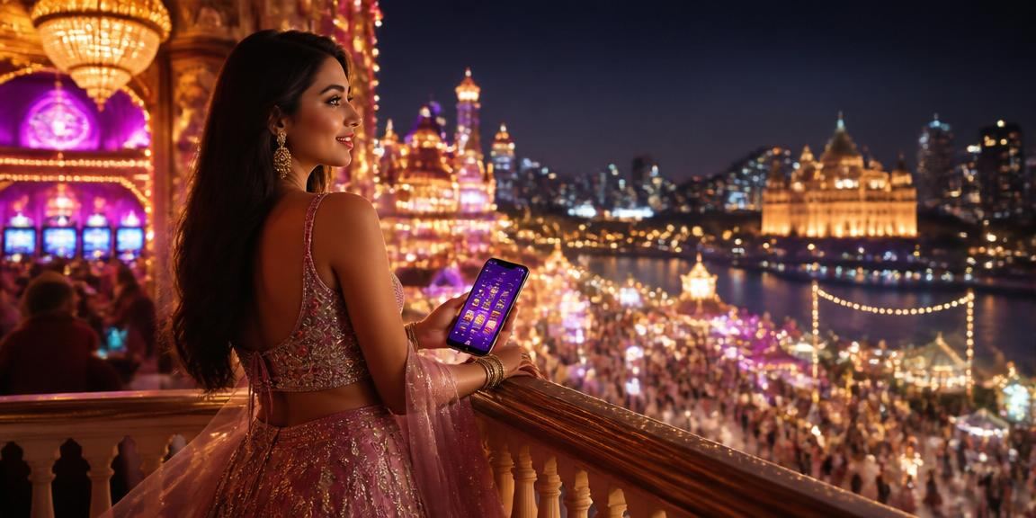 Indian player managing mobile betting with Bollywood background