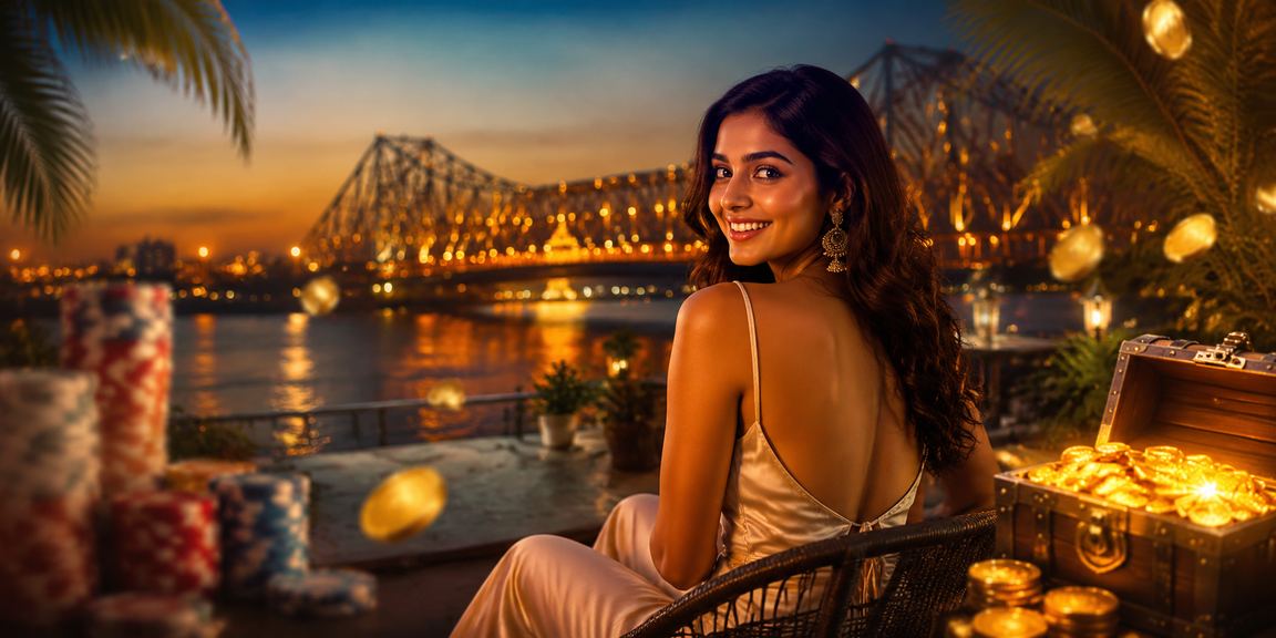 Teen Patti player enjoying mobile game near Kolkata Howrah Bridge